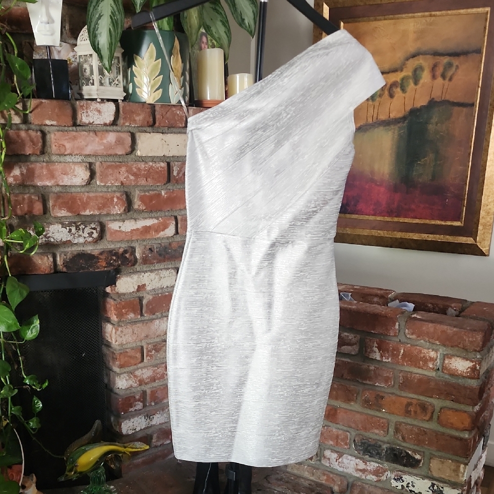 NWT Bella Barnett Silver One Shoulder Bodycon Mini Dress XS - Picture 2 of 14